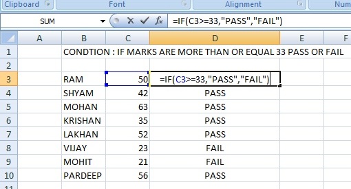 if functions PASS FAIL